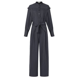 FRNCH Vigan jumpsuit gestreept schouderdetails en strikceintuur