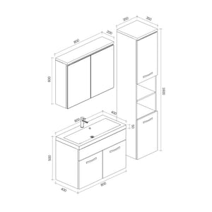 Badplaats Badkamermeubel set paso 80 x 40 cm - badmeubel met spiegelkast