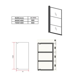 Badplaats Badwand berkan 60 x 140 cm zwart badscherm draaibaar 5 mm dik -