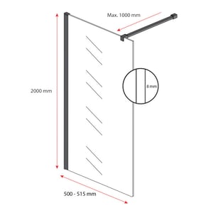 Badplaats Douchewand florida 50 x 200 cm zwart – inloopdouche 8 mm