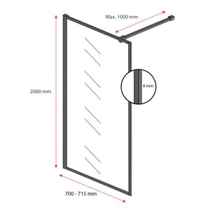 Badplaats Douchewand georgia 70 x 200 cm zwart – inloopdouche 8 mm
