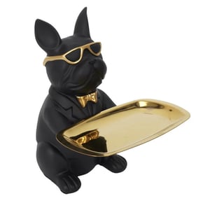 Casa di Elturo Beeld bulldog met goudkleurige dienblad - h21 cm