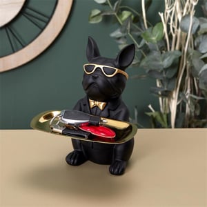Casa di Elturo Beeld bulldog met goudkleurige dienblad - h21 cm