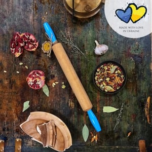Maysternya Houten deegroller met handvaten 50 x 4,5 cm blauw