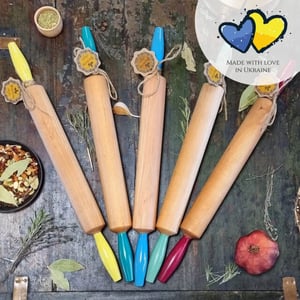 Maysternya Houten deegroller met handvaten 50 x 4,5 cm geel