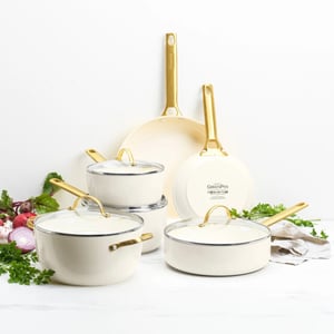 Greenpan Padova cream white 10-delige pannenset met keramische antikleeflaag 10-delige