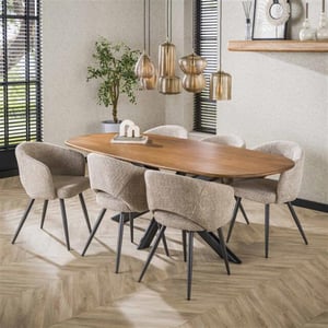 Hoyz eetkamertafel 215cm cliff ovale buis massief mango zandkleur