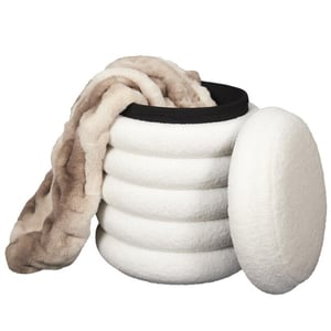 Casa di Elturo Opbergpoef teddy poef donut – beige wit – Ø 37 x h 43,5 cm