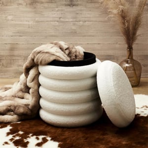Casa di Elturo Opbergpoef teddy poef donut – beige wit – Ø 37 x h 43,5 cm