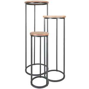 Home67 Plantentafels sam rond set van 3 bruin mangohout