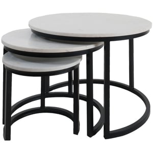 Home67 Salontafel jasmin marmer set van 3 wit/zwart