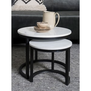 Home67 Salontafel jasmin marmer set van 3 wit/zwart