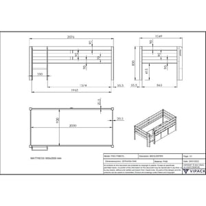 Lucevi pino halfhoogslaper h85cm met ladder 90 x 200 cm pino set van 3