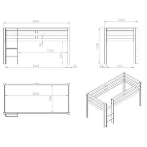 Lucevi pino halfhoogslaper h115cm met ladder 90 x 200 cm spring