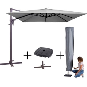 Madison Mega combi deal! parasol monaco flex iii light grey + voet + hoes
