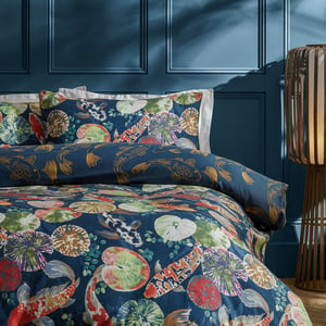 Botanical Riches Koipond Reversible Duvet Cover Set, King, Midnight