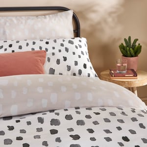 Duvet Day Robi Printed Soft Touch Duvet Cover Set, Double, Linen/Charcoal