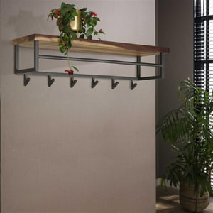 Hoyz Hoyz kapstok daytona met 6 haken hoedenplank massief saja hout - 100x30x27