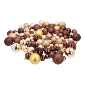 4seasonz ® kunststof kerstballen set 130 ballen, piek, parelsnoer /bruin