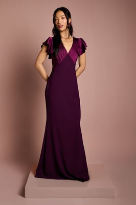 Coast Honoured V Neck Angel Short Sleeve Satin Maxi Bridesmaid Dress