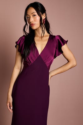 Coast Honoured V Neck Angel Short Sleeve Satin Maxi Bridesmaid Dress