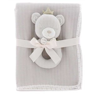 Unique Living blanket+rattle baby bear 100x75cm