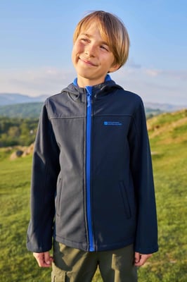 'Exodus' Kids Black Softshell Jacket with Two Side Pockets Fleece Lined Water Resistant Outdoors Coat Navy