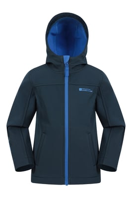 'Exodus' Kids Black Softshell Jacket with Two Side Pockets Fleece Lined Water Resistant Outdoors Coat Navy