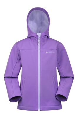 'Exodus' Kids Black Softshell Jacket with Two Side Pockets Fleece Lined Water Resistant Outdoors Coat Purple