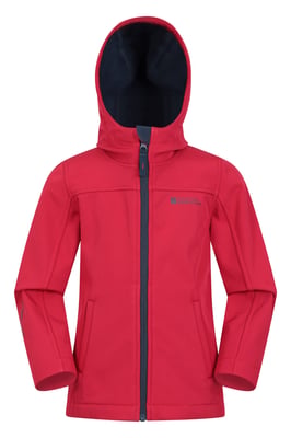 'Exodus' Kids Black Softshell Jacket with Two Side Pockets Fleece Lined Water Resistant Outdoors Coat Red