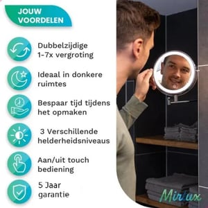 Mirlux Make-up spiegel oplaadbaar chroom 1-7x vergroting