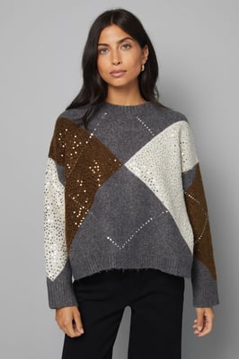 Grey Oversized Argyle Jumper