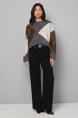 Grey Oversized Argyle Jumper