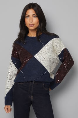Navy Oversized Argyle Jumper