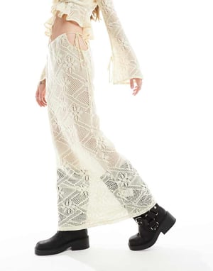 Kiss The Sky tie detail column maxi skirt co-ord in vintage cream