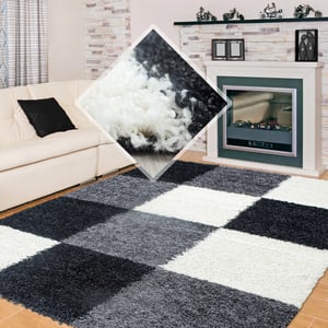 Muratap Basic shaggy geblokt vloerkleed zwart / wit hoogpolig- 160x230 cm