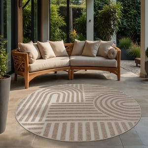 Muratap Berlin outdoor japandi rond - vloerkleed binnen en buiten laagpolig tapijt tuin- 120 cm rond