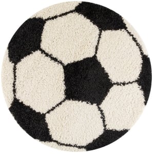 Muratap Fun voetbal kinderkamer rond vloerkleed hoogpolig wit- 120 cm rond
