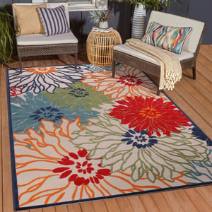 Muratap Binnen en buiten vloerkleed floral outdoor laagpolig tapijt 80x150 cm