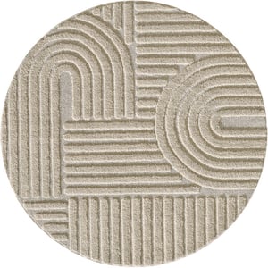 Muratap Japandi art rond vloerkleed boho scandinavisch laagpolig effen - 80 cm rond