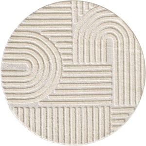 Muratap Japandi art rond vloerkleed boho scandinavisch laagpolig effen - 80 cm rond
