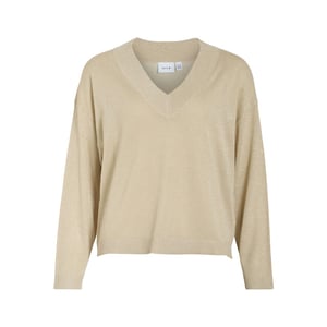 Vila Viginny v-neck ls glitter knit toppb zand