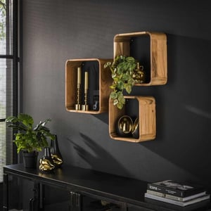 Hoyz wandschap vierkant acaciahout set van 3