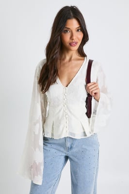 Floral Textured Button Down Blouse