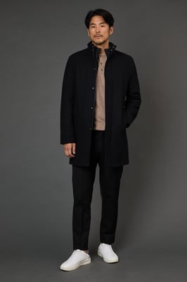Black Signature Funnel Neck Wool Blend Coat With Insert