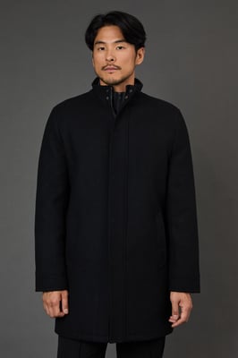 Black Signature Funnel Neck Wool Blend Coat With Insert