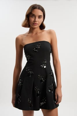 Cluster Sequin & Crystal Embellished Bandeau Tailored Mini Dress