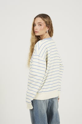 Cream Stripe Embroidered Crew Neck Sweatshirt