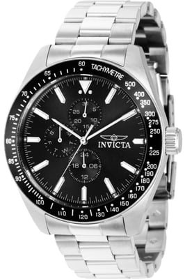 Invicta Aviator 38966 Heren Horloge - Quartz Uurwerk - Roestvrij Staal met zwarte Wijzerplaat - 45mm