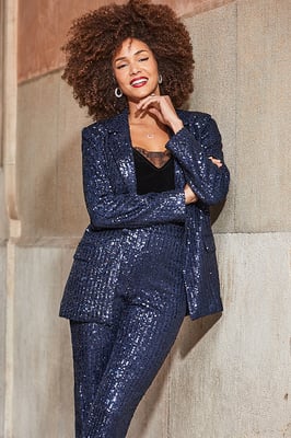 Dark Sapphire Blue Luxe Sequin Blazer